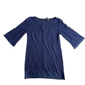 Laundry Shelli Segal Sheer Tunic Womens 2‎ Blue Lace 3/4 Sleeve Bell Sleeves